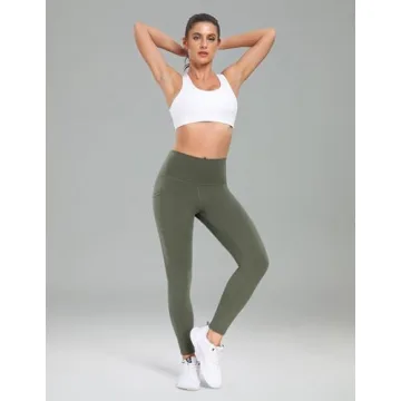 Colorfulkoala Women's High Waisted Tummy Control Workout Leggings 7/8 Length Yoga Pants with Pockets (XS, Army Green)