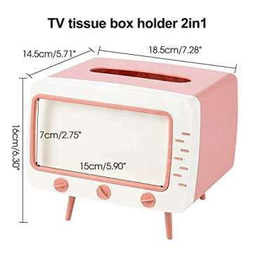 SGVAHY Tissue Box Holder Retro TV Tissue Box Cover Cute and Practical Cell Phone Holder Tampon Holder for Bathroom, Kitchen, Bedroom Dressers, Desks and Tables, Night Stands, Creative Gift (TV Pink)