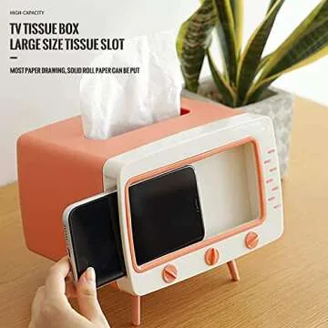 SGVAHY Tissue Box Holder Retro TV Tissue Box Cover Cute and Practical Cell Phone Holder Tampon Holder for Bathroom, Kitchen, Bedroom Dressers, Desks and Tables, Night Stands, Creative Gift (TV Pink)