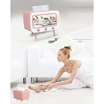 SGVAHY Tissue Box Holder Retro TV Tissue Box Cover Cute and Practical Cell Phone Holder Tampon Holder for Bathroom, Kitchen, Bedroom Dressers, Desks and Tables, Night Stands, Creative Gift (TV Pink)