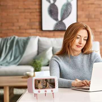 SGVAHY Tissue Box Holder Retro TV Tissue Box Cover Cute and Practical Cell Phone Holder Tampon Holder for Bathroom, Kitchen, Bedroom Dressers, Desks and Tables, Night Stands, Creative Gift (TV Pink)