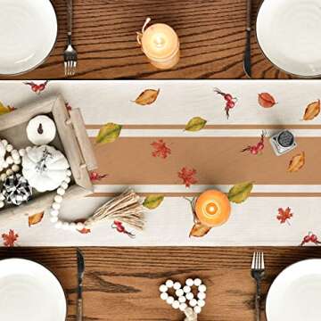 Artoid Mode Thankful Fall Pumpkin Leaves Floral Vases Table Runner, Autumn Thanksgiving Kitchen Dining Table Decoration for Home Party Decor 13x120 Inch