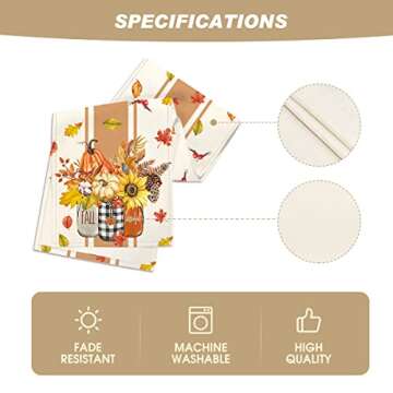 Artoid Mode Thankful Fall Pumpkin Leaves Floral Vases Table Runner, Autumn Thanksgiving Kitchen Dining Table Decoration for Home Party Decor 13x120 Inch