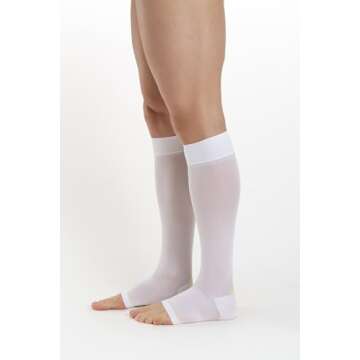 Relaxsan Compression Socks for Women and Men Made in Italy - 18-23 mmHg - Anti Embolism Stockings Open Toe - M0350A (1 Pair - White, M)