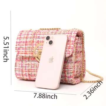 DFJXXX Women Tweed Small Shoulder Bag Handbag and Purse Fashion Ladies Chain Quilted Crossbody Bag E...