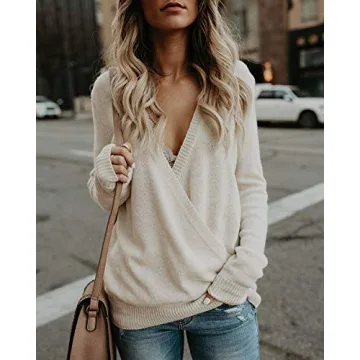 Elegant Jeazi Womens Deep V Neck Sweater for Fall