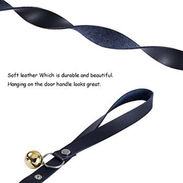 CATHYLIFE Leather Dog Doorbells for Door Knob/Potty Training/Go Outside, Length Adjustment Copper Dog Bell, Housetraining Hanging Bell, Black Leather Golden Bells.