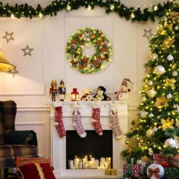 Pre-Lit 18 Inch Christmas Wreath with LED Lights