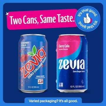 Zevia Zero Sugar Soda, Cherry Cola, 12 oz Cans (24-Pack) – Naturally Sweetened, Zero Calorie Sugar Free Soda - Non-GMO Project Verified, Gluten-Free, Vegan