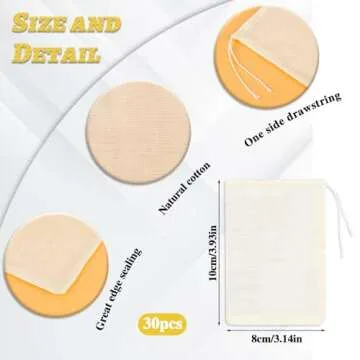Spice Bags for Cooking, 30PCS Muslin Drawstring Soap Bags Reusable Empty Tea Bags for Loose Tea Sachet Bags Cheese Cloth Bags for Straining 3x4 Inch