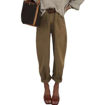 Astylish Women Jeans High Waist Casual Loose Boyfriend Cropped Mom Denim Pants Brown Size 10