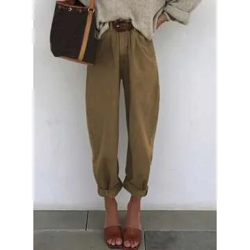 Astylish Women Jeans High Waist Casual Loose Boyfriend Cropped Mom Denim Pants Brown Size 10