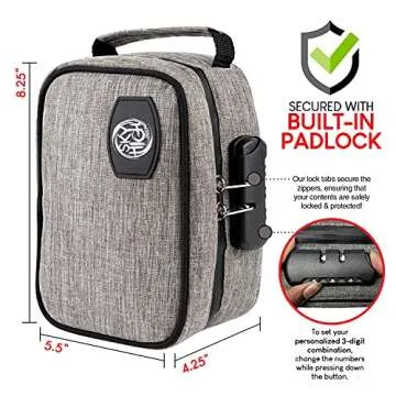 Smell Proof Storage Pouch - Polyester Odor Resistant Container with Easy Grip Handle - Portable Storage Bag with Padded Lock - 3 Digit Combination Lock - Grey