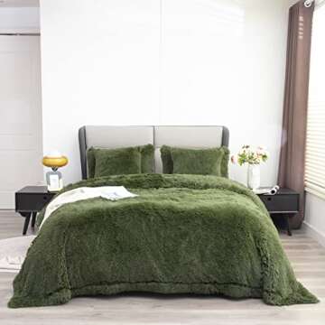 YUSOKI Faux Fur King Blanket(Olive Green,90" x 104"),Whithout Pillows,Winter Lightweight Plush Fuzzy...