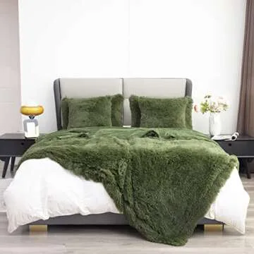 YUSOKI Faux Fur King Blanket(Olive Green,90" x 104"),Whithout Pillows,Winter Lightweight Plush Fuzzy Soft Cozy Microfiber Comfy Bed Blanket for Women Kids Girls Couch Sofa Washable