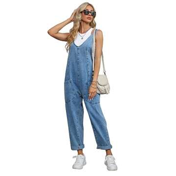 MAOECO High Roller Denim Overalls for Women Casual Sleeveless Loose Baggy Jumpsuits Jeans Pants Onesie with Pockets