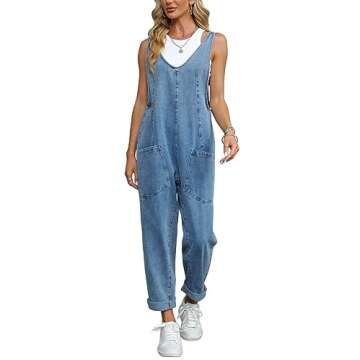 MAOECO High Roller Denim Overalls for Women Casual Sleeveless Loose Baggy Jumpsuits Jeans Pants Onesie with Pockets