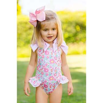 Toddler Girls Strap One Piece Swimsuit Floral Sleeveless Backless Bathing Suit Ruffles Bowknot Swimw...