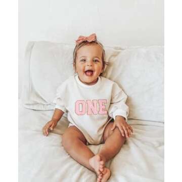 Lamuusaa Baby Girl Boy Birthday Outfit One Embroidery Romper Long Sleeve Crewneck Sweatshirt Birthda...