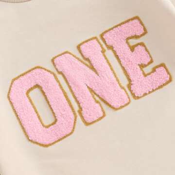 Lamuusaa Baby Girl Boy Birthday Outfit One Embroidery Romper Long Sleeve Crewneck Sweatshirt Birthday Gift