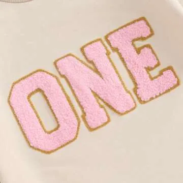 Lamuusaa Baby Girl Boy Birthday Outfit One Embroidery Romper Long Sleeve Crewneck Sweatshirt Birthday Gift