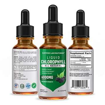 Justified Laboratories Liquid Chlorophyll Drops 6000MG Maximum Strength Green Concentrate Packed with Antioxidants Minerals and Vitamins 2 FL OZ Bottle (1 Bottle)