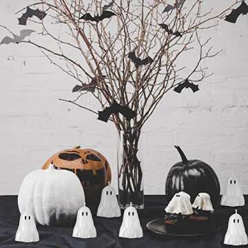 Jutom 20 Pcs Halloween Ghost Candles Mini Pumpkin Burning Candles Cute Halloween Decorations Soy Wax Spooky Decorative for Party Bedroom Table Decorations(Simple Style)
