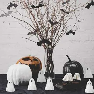 Jutom 20 Pcs Halloween Ghost Candles Mini Pumpkin Burning Candles Cute Halloween Decorations Soy Wax Spooky Decorative for Party Bedroom Table Decorations(Simple Style)