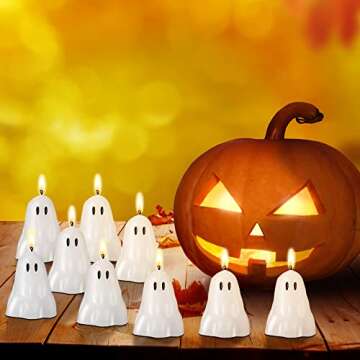 Jutom 20 Pcs Halloween Ghost Candles Mini Pumpkin Burning Candles Cute Halloween Decorations Soy Wax Spooky Decorative for Party Bedroom Table Decorations(Simple Style)