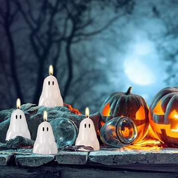 Jutom 20 Pcs Halloween Ghost Candles Mini Pumpkin Burning Candles Cute Halloween Decorations Soy Wax Spooky Decorative for Party Bedroom Table Decorations(Simple Style)