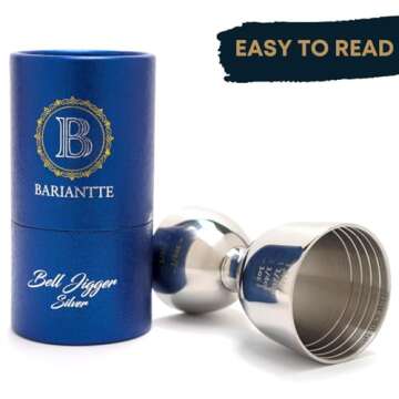BARIANTTE Silver Bell Jigger for Bartending, Premium Cocktail Jigger 2 oz 1 oz, Shot Measure Jigger, Durable Double Jigger with Measurements Inside - Cocktail Measuring Cup, Mirror Finish Bar Jigger