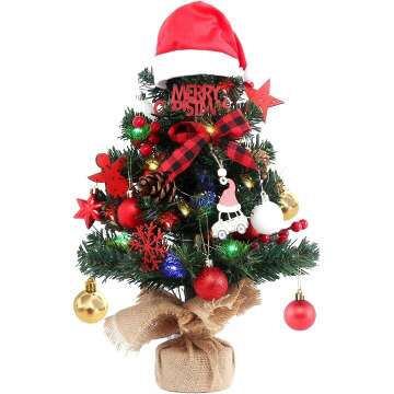 22 Inch Mini Christmas Tree with Lights & Ornaments for Festive Decor
