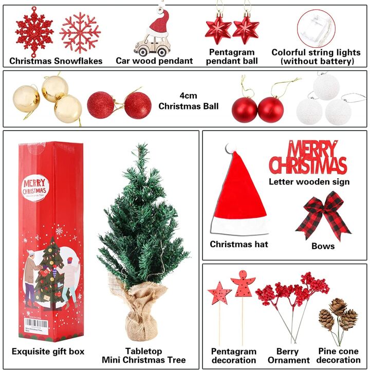 22 Inch Mini Christmas Tree with Lights & Ornaments