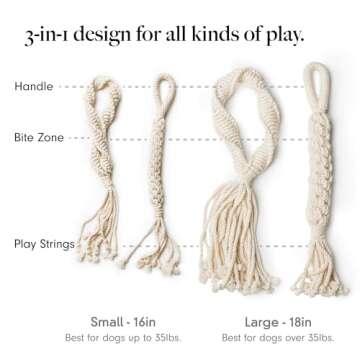 LAY LO Natural, Non-Toxic Cotton Rope Toys for Small and Medium Dogs | 2-Pack | Includes Live Support with Dog Trainer | Durable & Eco-Friendly | Unique Boho Designs with Handle | Puppy Teething Toy