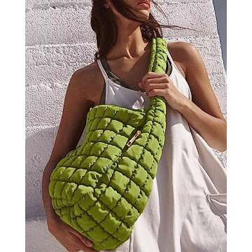 Women's Quilted Bag FP Dupes Large Puffer Tote Bag with Zipper Pocket