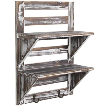 MyGift Rustic 2-Tier Wall Mounted Shelf for Home Decor and Storage