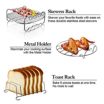 Square Air Fryer Accessories 11 pcs with Recipe Cookbook Compatible for Philips Air Fryer, COSORI and other Square AirFryers and Oven, Deluxe Deep Fryer Accessories Set of 12 (8 inch)