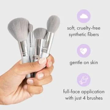 Travel-Sized 4-in-1 Makeup Brush Set with Cruelty-Free Fibers