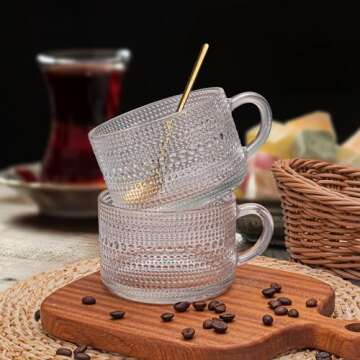 LUECMO Vintage Coffee Tea Cups - Elegant Glass Mugs 14 oz