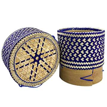 PANWA Bamboo Sticky Rice Serving Basket Thai Kratip Container 100% Handmade Traditional Village Hand...