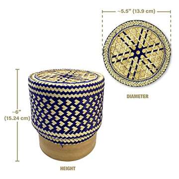 PANWA Bamboo Sticky Rice Serving Basket Thai Kratip Container 100% Handmade Traditional Village Handicrafts with Vegetable Plant Based Dye Coloring Shades Food Safe (Butterfly Pea)