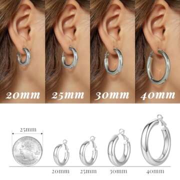 SHOWNII Chunky Silver Hoop Earrings - 14K Gold Plated Earrings for Women Hollow Tube Thick Hoops