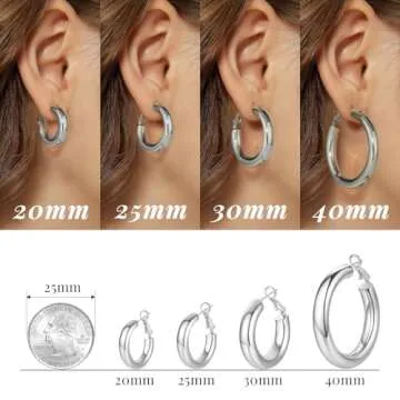 SHOWNII Chunky Silver Hoop Earrings - 14K Gold Plated Earrings for Women Hollow Tube Thick Hoops