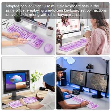 FOPETT Wireless Keyboard and Mouse Combo - 2.4G Full-Sized Cute Colorful Retro Keyboard with Round K...