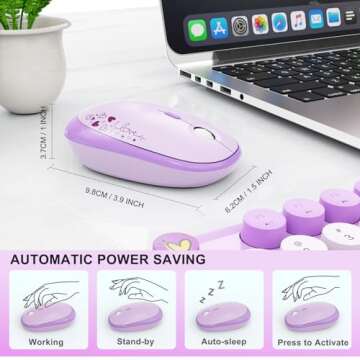 FOPETT Wireless Keyboard and Mouse Combo - 2.4G Full-Sized Cute Colorful Retro Keyboard with Round Keycaps 104 Keys Typewriter Keyboard for Laptop/Windows/PC-Purple Colorful