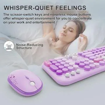FOPETT Colorful Wireless Keyboard and Mouse Combo
