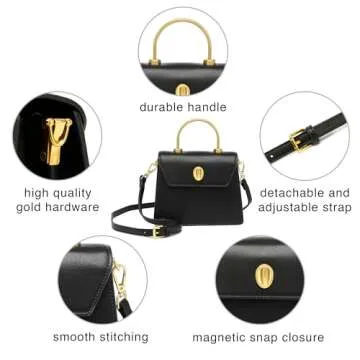 Scarleton Gold Top Handle Satchel Purses for Women, Handbags for Women, Crossbody Bags for Women, Shoulder Bag Purse Mini, H208401 - Black