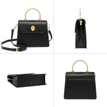Scarleton Gold Top Handle Satchel Purses for Women, Handbags for Women, Crossbody Bags for Women, Shoulder Bag Purse Mini, H208401 - Black