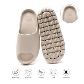 Yueerlu Cloud Slides for Women Men, Recovery Pillow Slides for women,EVA Anti-Slip shower shoes,Thick Sole Open Toe Garden Shoes,men's sandals,mens slippers for Indoor and Outdoor(Beige 44/45)