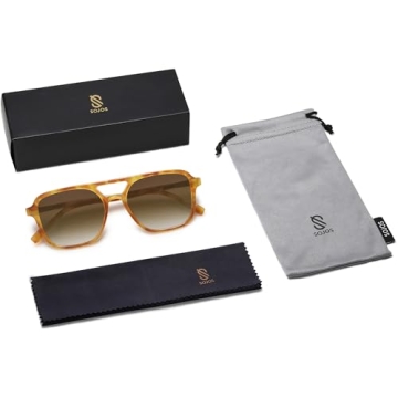SOJOS Retro Aviator Sunglasses for Women Men,Trendy Rectangle Womens Mens Shades Sun Glasses SJ2202 Yellow Tortoise Frame Grey Lens